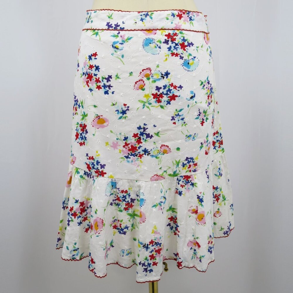 Anthropologie Odille Floral Eyelet Skirt Ruffled Flounce Size 8